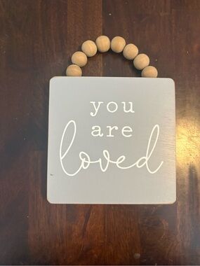 You Are Loved Gray Wall Sign with Wooden Bead Hanger